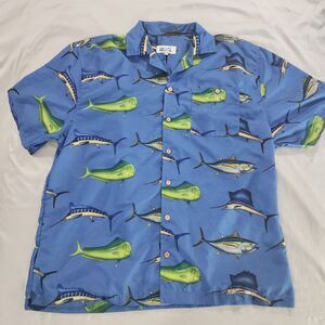 Uzzi Amphibious Gear Mens Hawaiian Shirt Fish Print LARGE